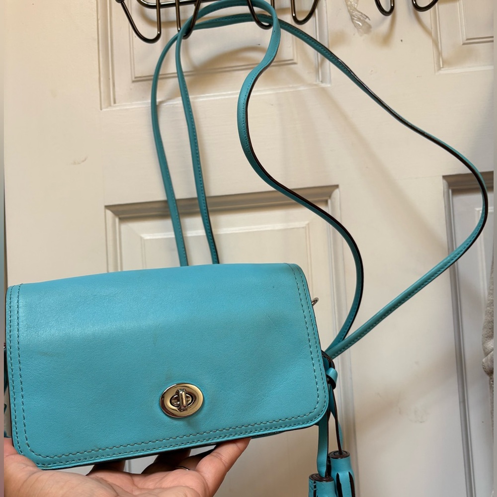 Coach legacy penny Robin blue Leather Crossbody Bag GUC w/tassel 2013